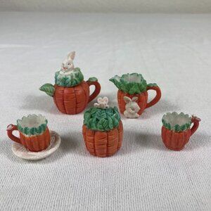 Mini Resin Bunny Carrot Tea Set w/ Removable Lids – Dollhouse Decor